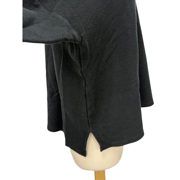 ICHI Antiquites Black Long Sleeve Top Boxy Relaxed Modern Waffle Cotton Linen OS - Picture 4 of 11